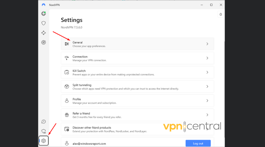 NordVPN General settings