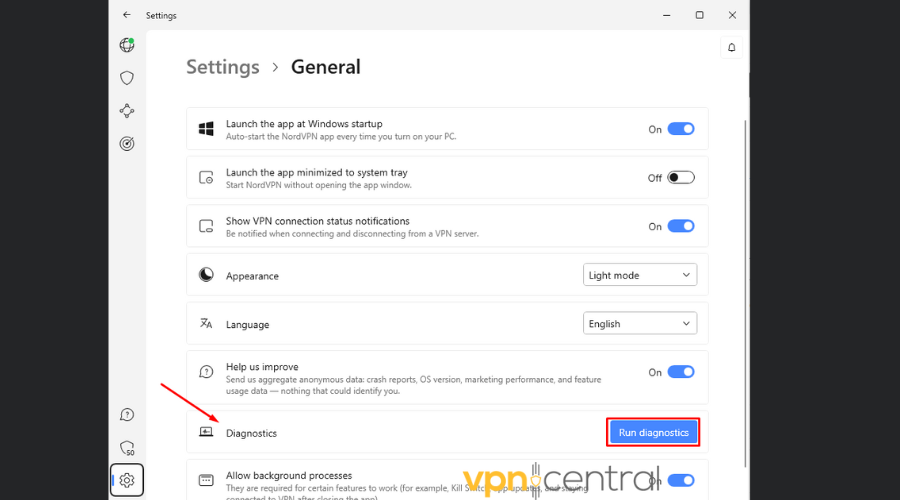 NordVPN run diagnostics