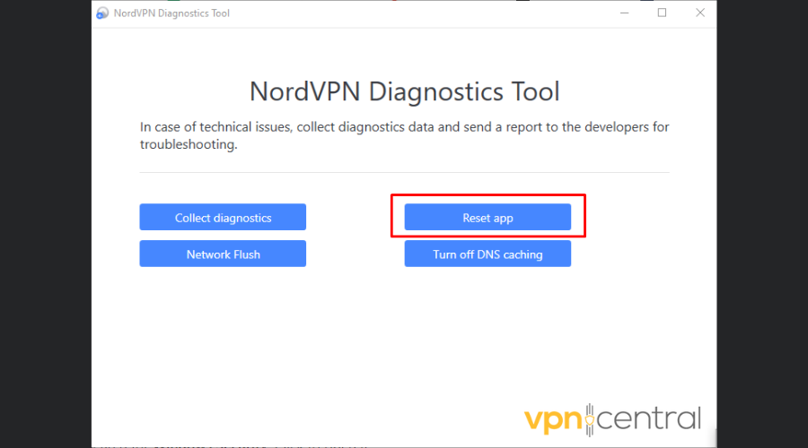 NordVPN reset app