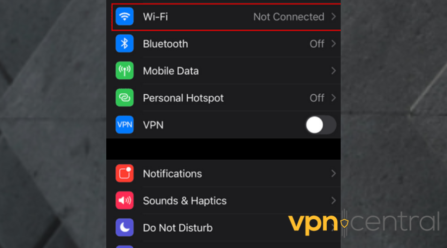 iPhone WiFi settings
