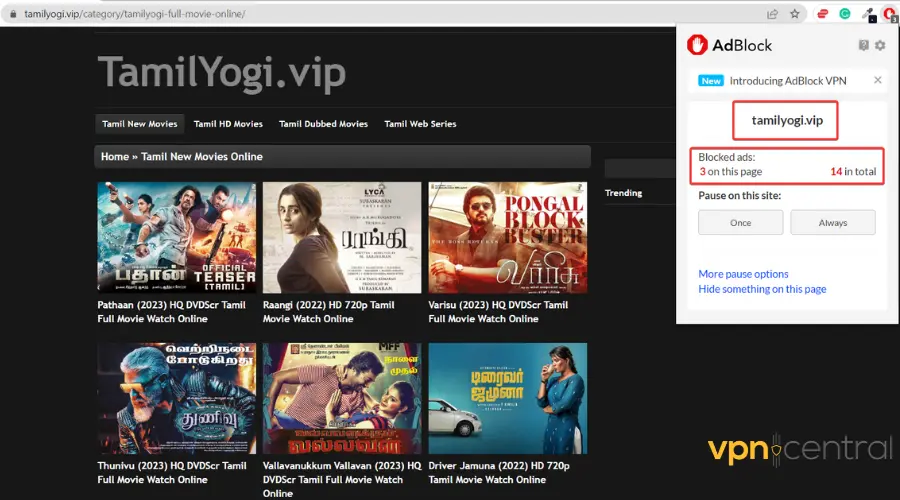 tamilyogi website ads and pop ups blocked