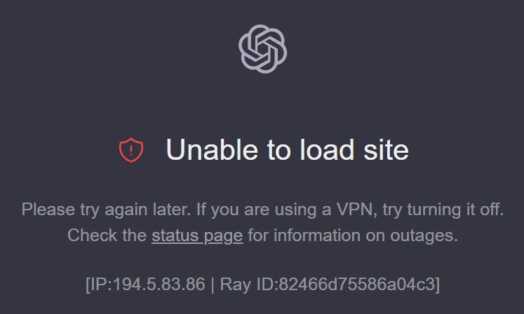 chat gpt not working with vpn unable load site
