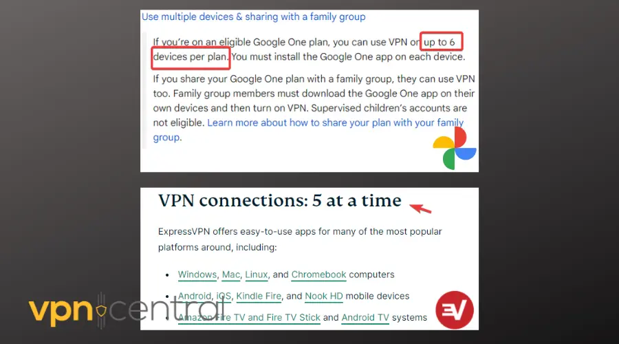 device connections expressvpn vs google one vpn