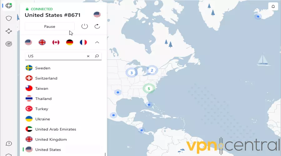 NordVPN connected server