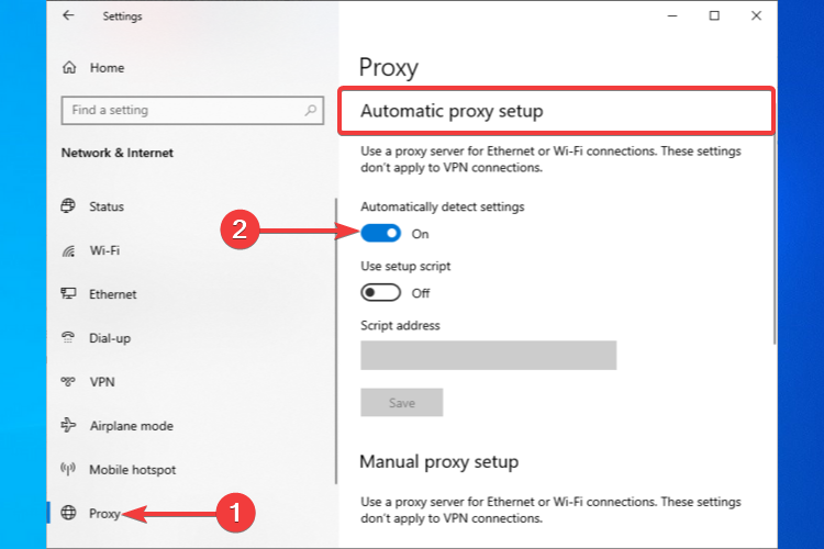 proxy settings automatic