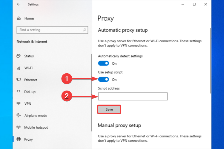 proxy settings use setup script