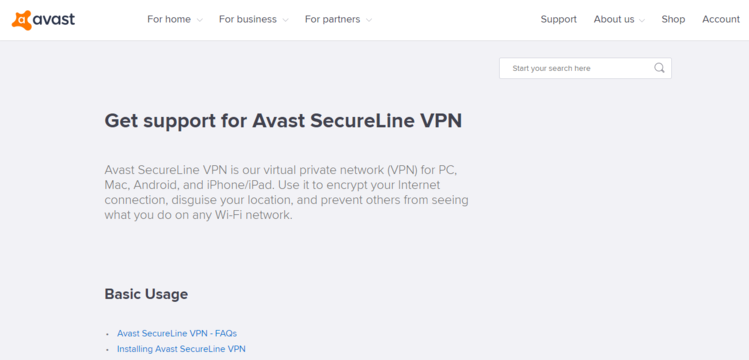 avast secureline vpn get support