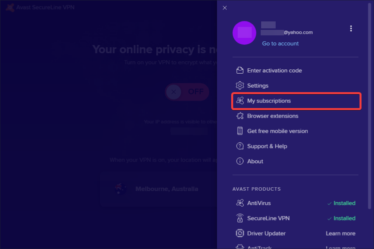 avast secureline my subscriptions