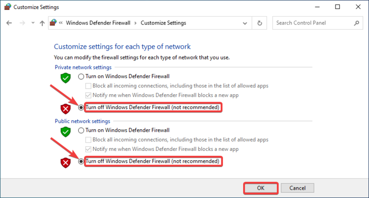 turn off windows defender firewall