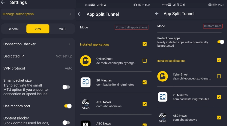 CyberGhost Split Tunnel App version