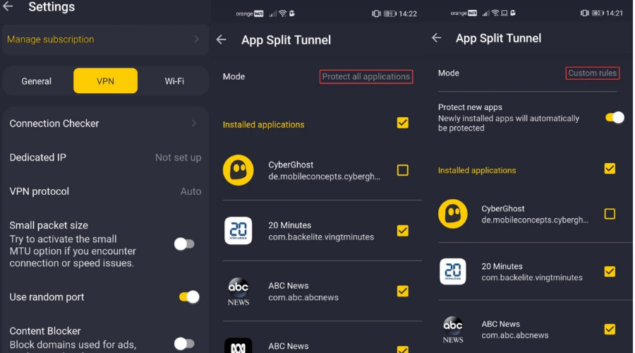 Cyberghost VPN App Split Tunnel