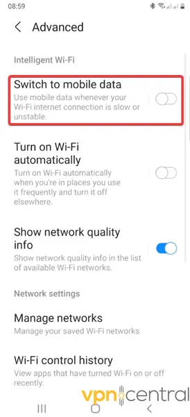 Disabling Switch to Data on Android