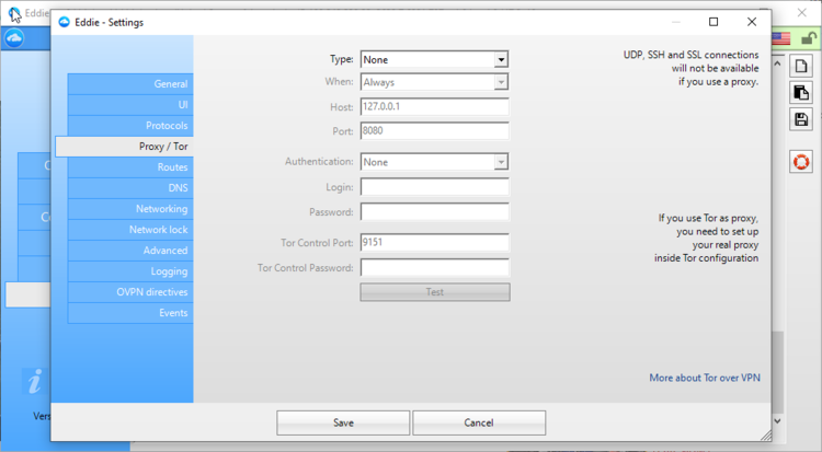 Eddie Settings Proxy Tor