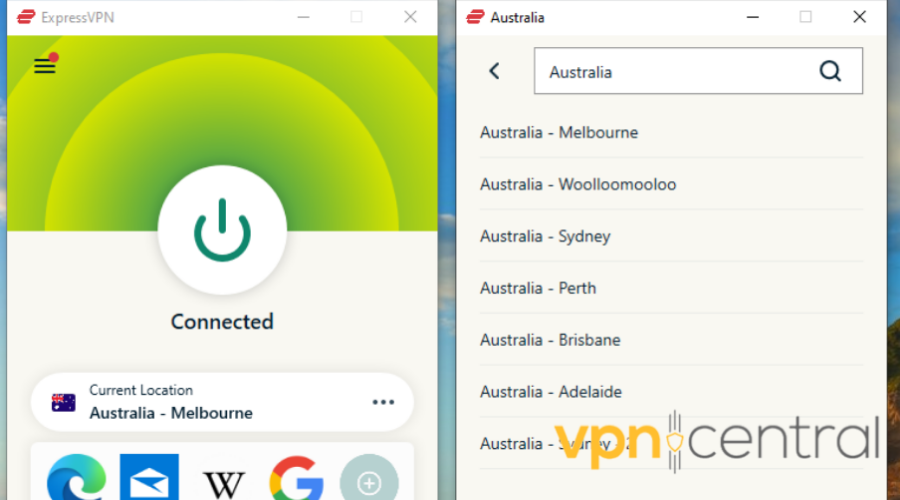 expressvpn connected to melbourne australia