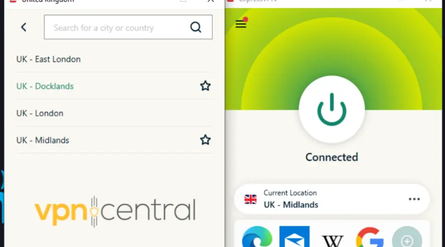 expressvpn connected to uk midlands