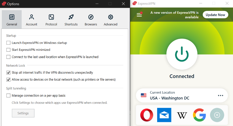 ExpressVPN options