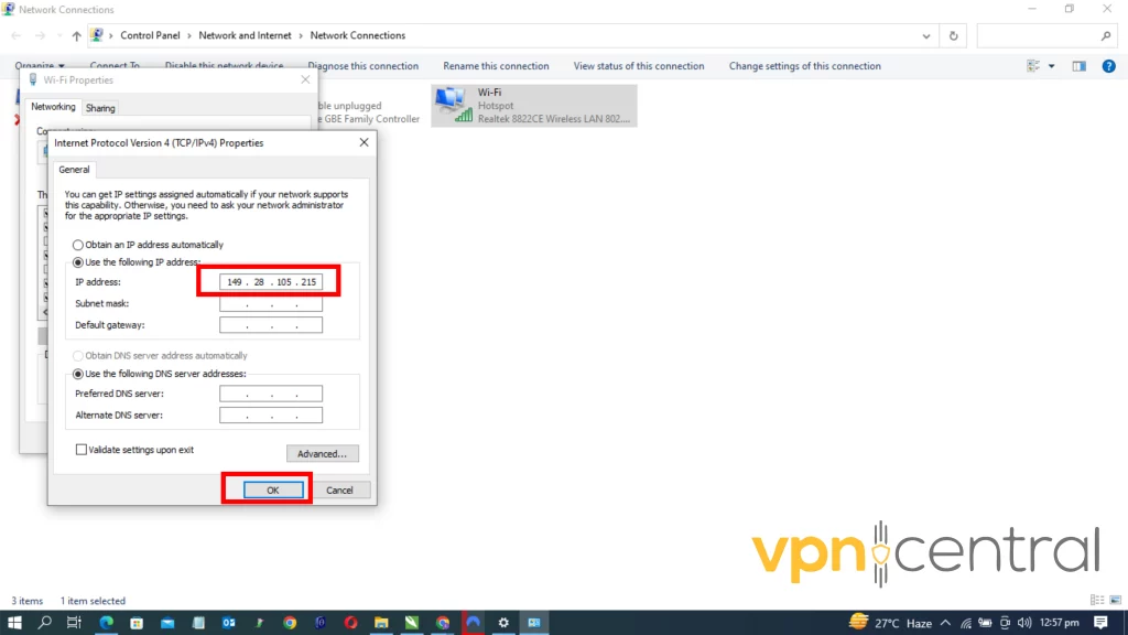 change dns address