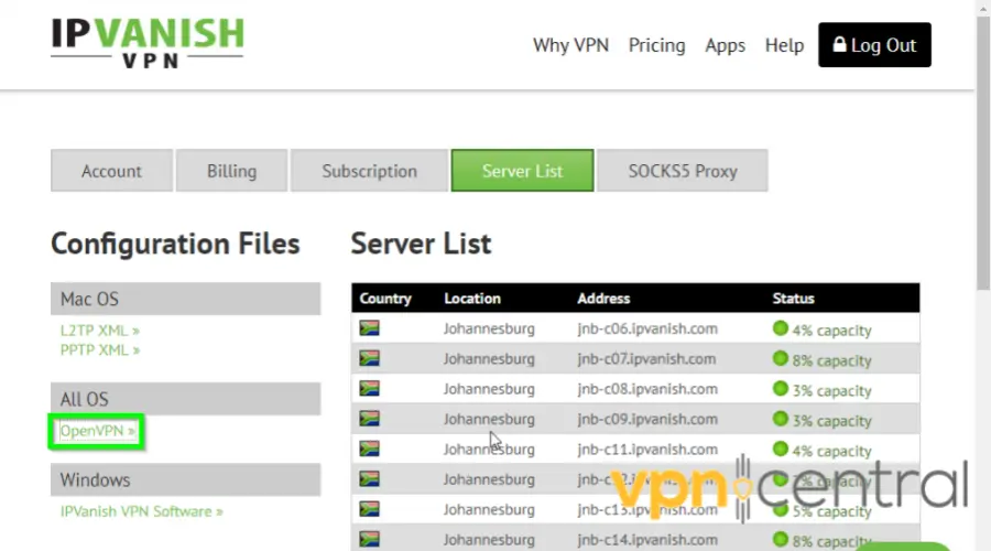 ipvanish openvpn configuration files