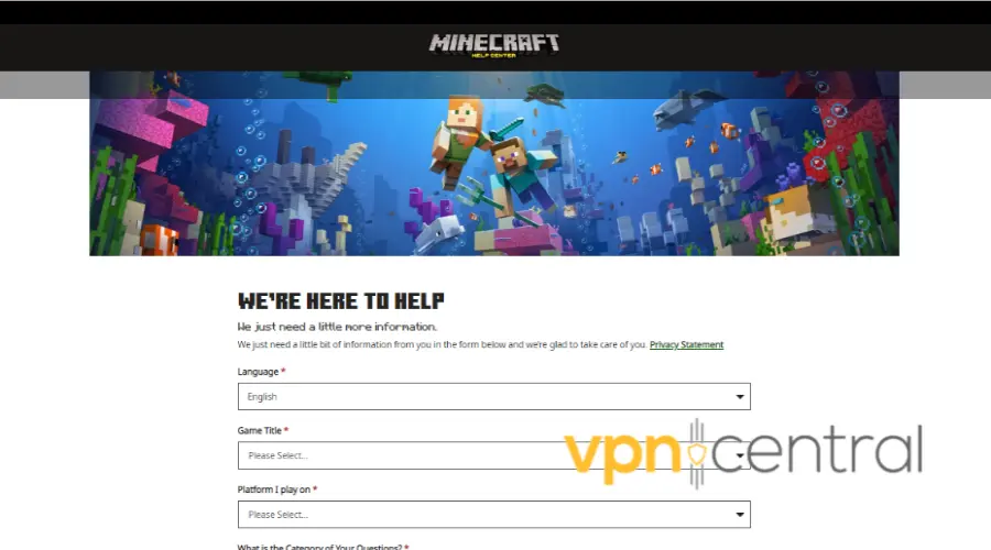 minecraft support ticket