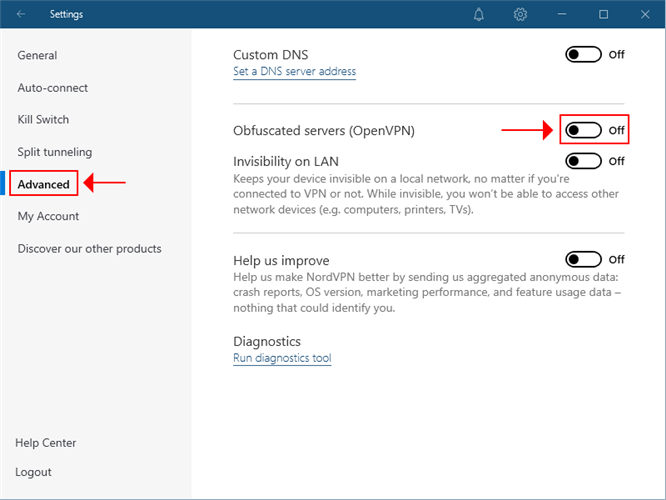 NordVPN enable obfuscated servers