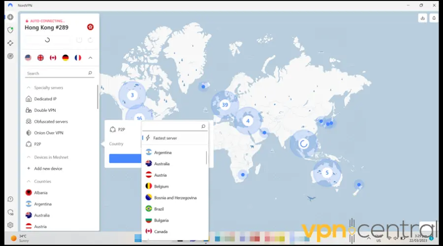 NordVPN app interface