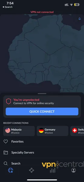 Nord VPN iOS interface