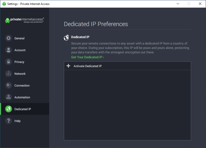 PIA Dedicated IP Preferences