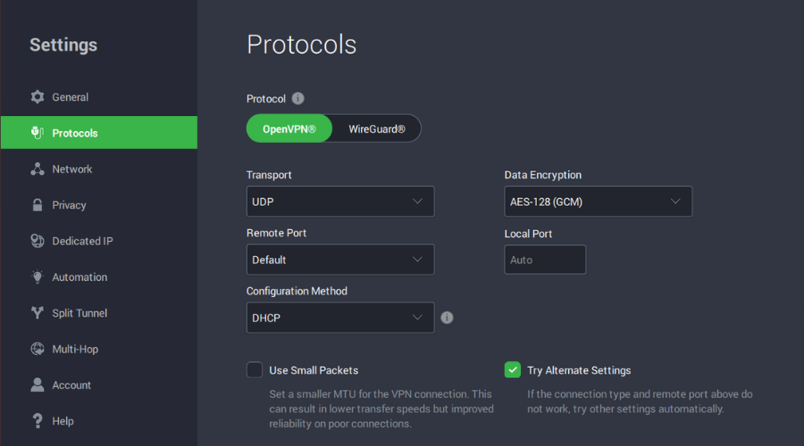 PIA Protocols window