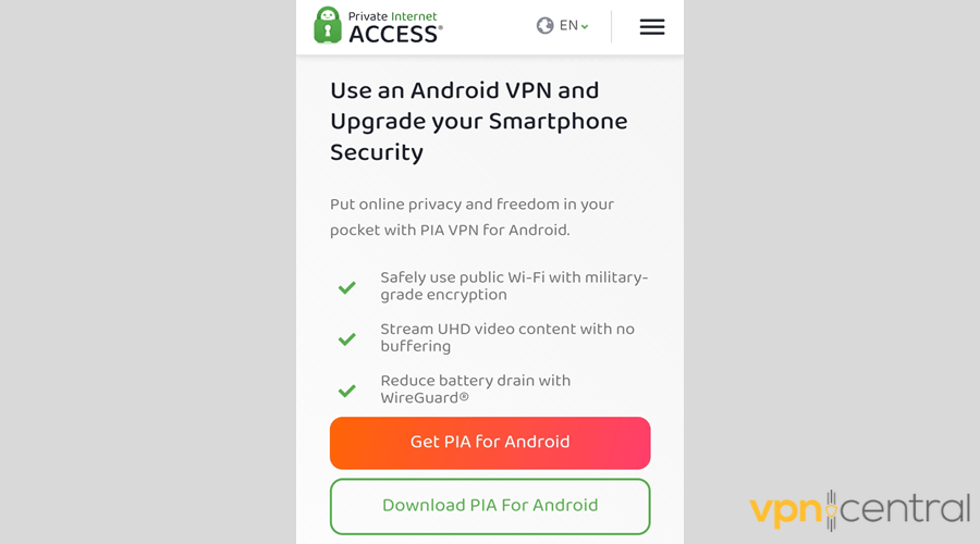 PIA for Android download button