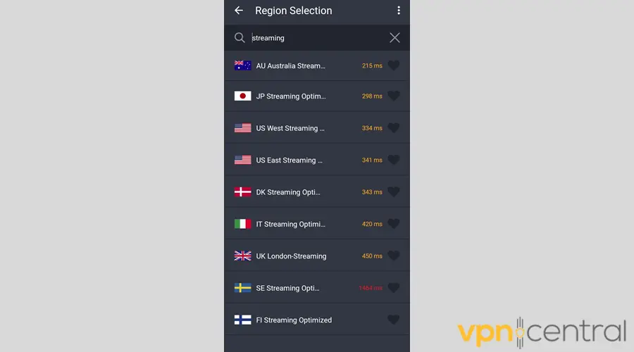 PIA streaming servers