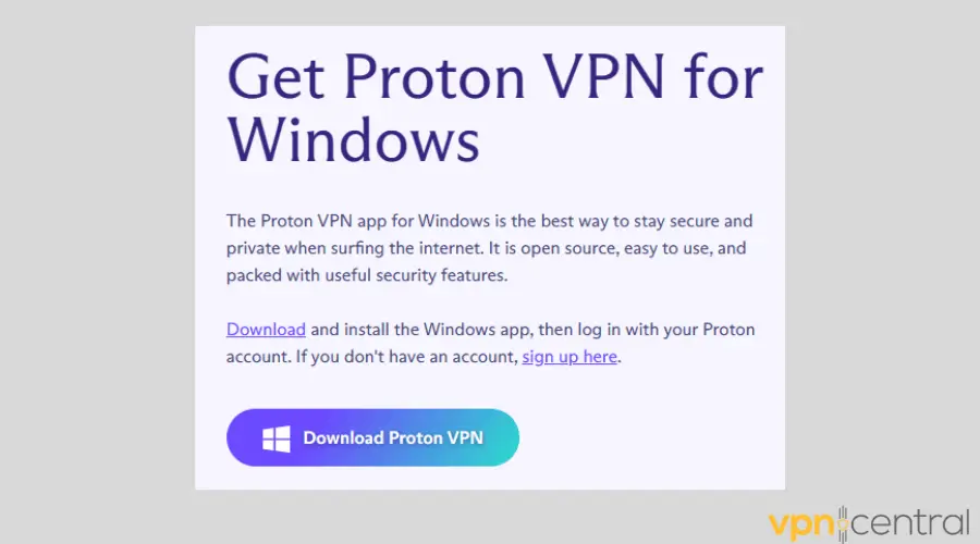 Proton VPN download button