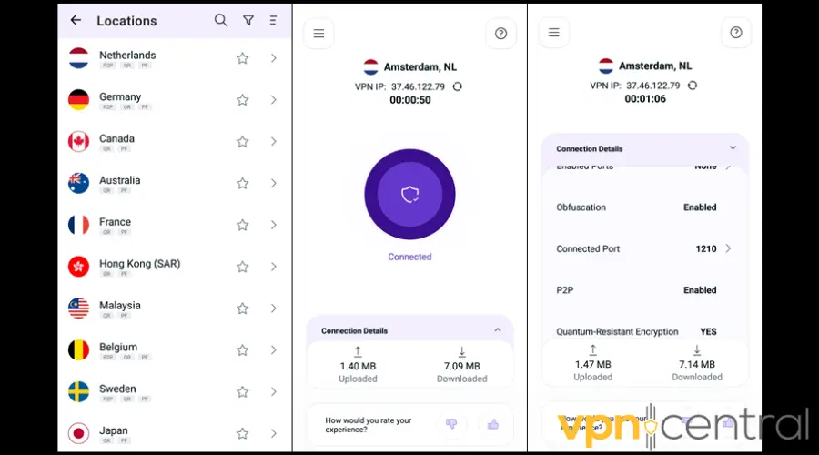 purevpn mobile interface