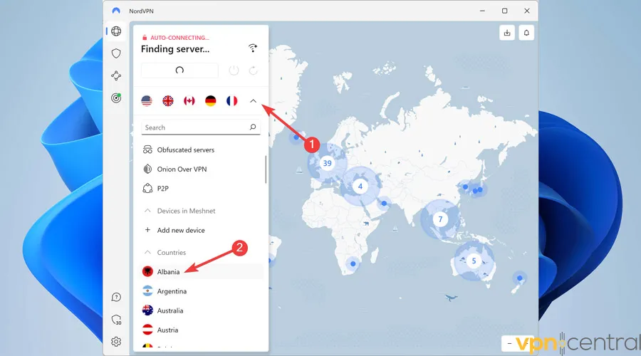 Selecting VPN server