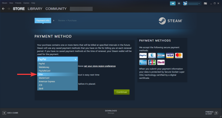 steam payment method