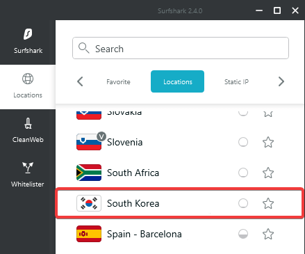 Surfshark South Korea server
