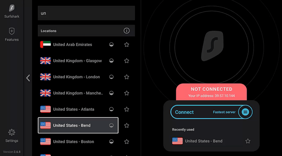 surfshark user interface