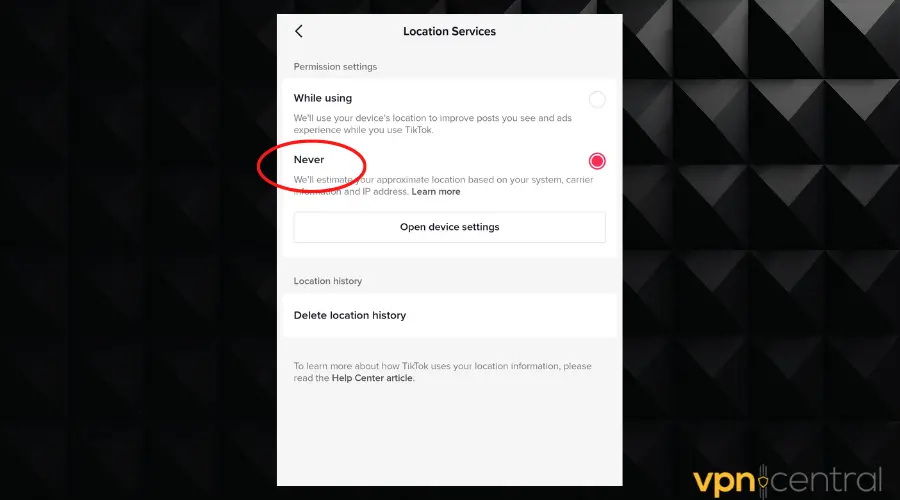 tiktok disable location services