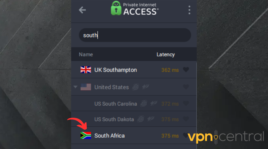 pia south african server