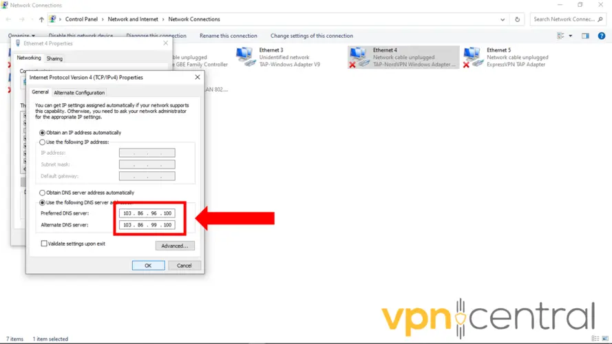 use the following dns address