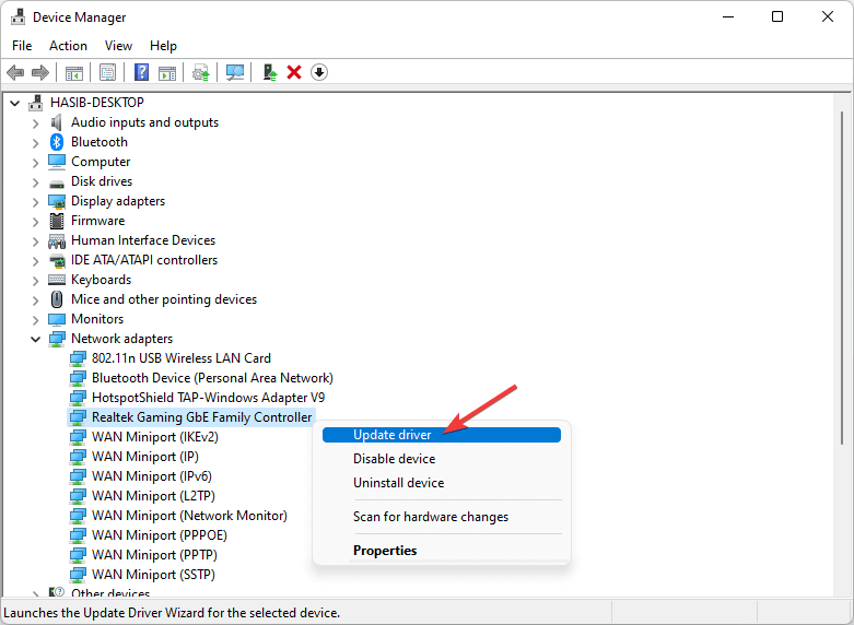 update network adapter