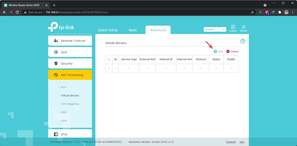 tp link add virtual server