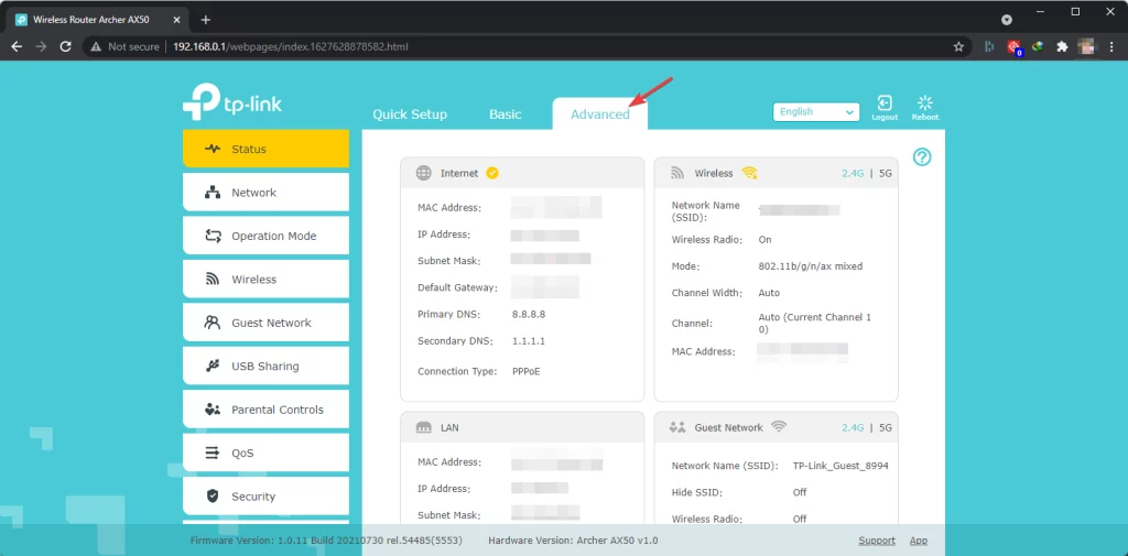 tp link advanced settings