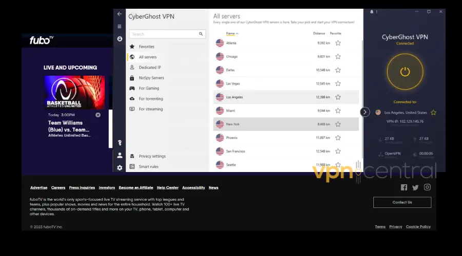 cyberghost vpn fubotv