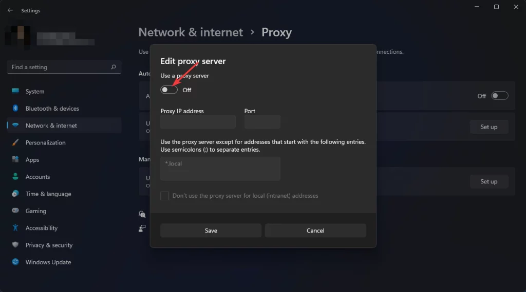 turn off use a proxy server