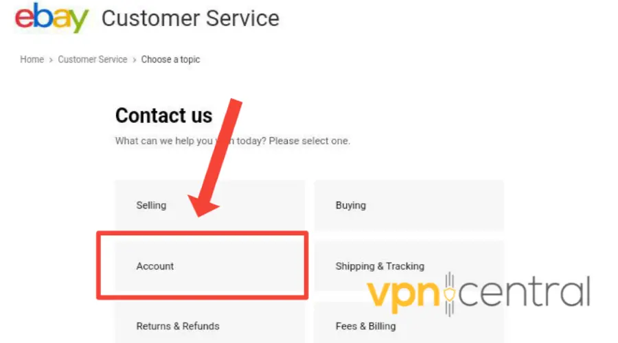 ebay account proble contact form