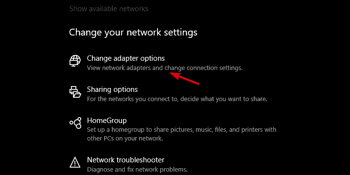 windows settings change adapter options