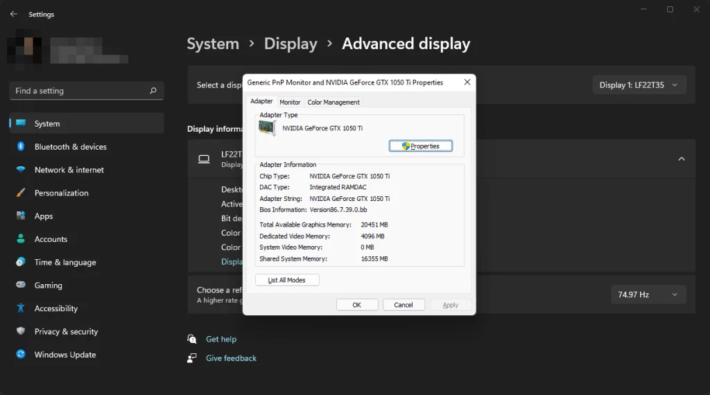 display properties