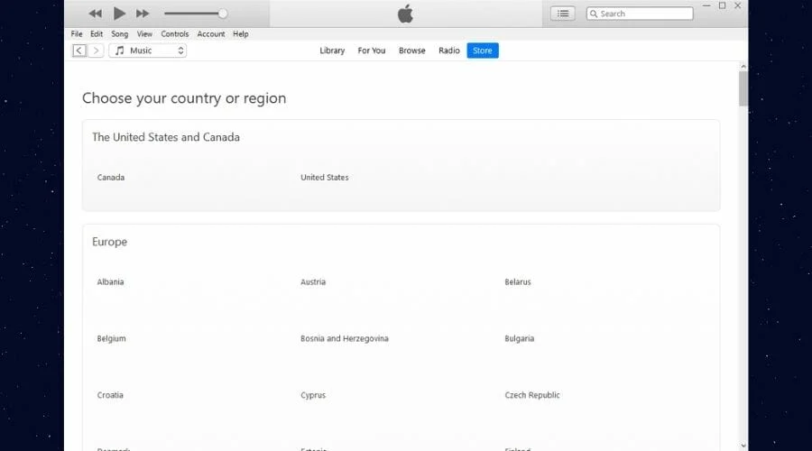 itunes regions list