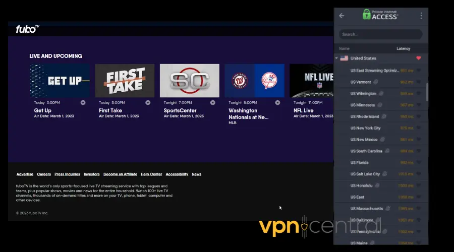 pia vpn fubotv