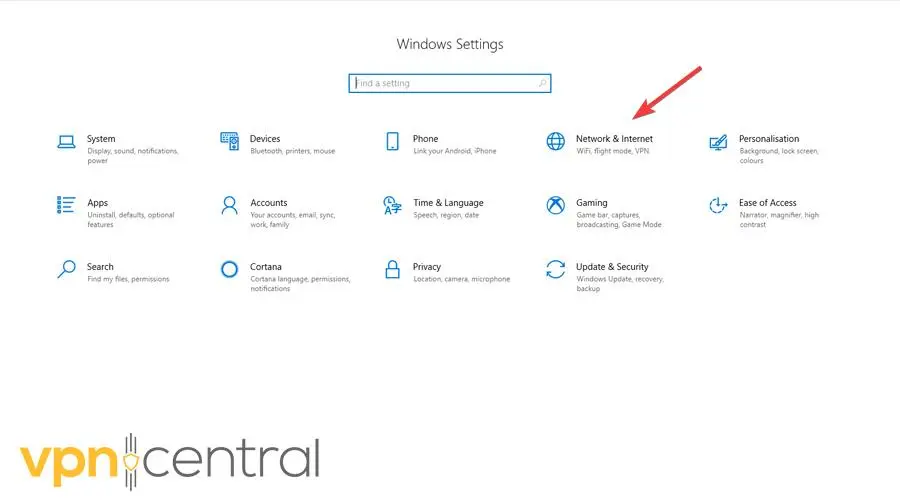 Network & Internet Windows settings
